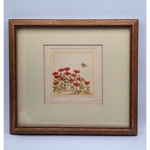 Framed "Poppies" Print by Frida Kadri Signed Art Watercolor Floral Wall Decor